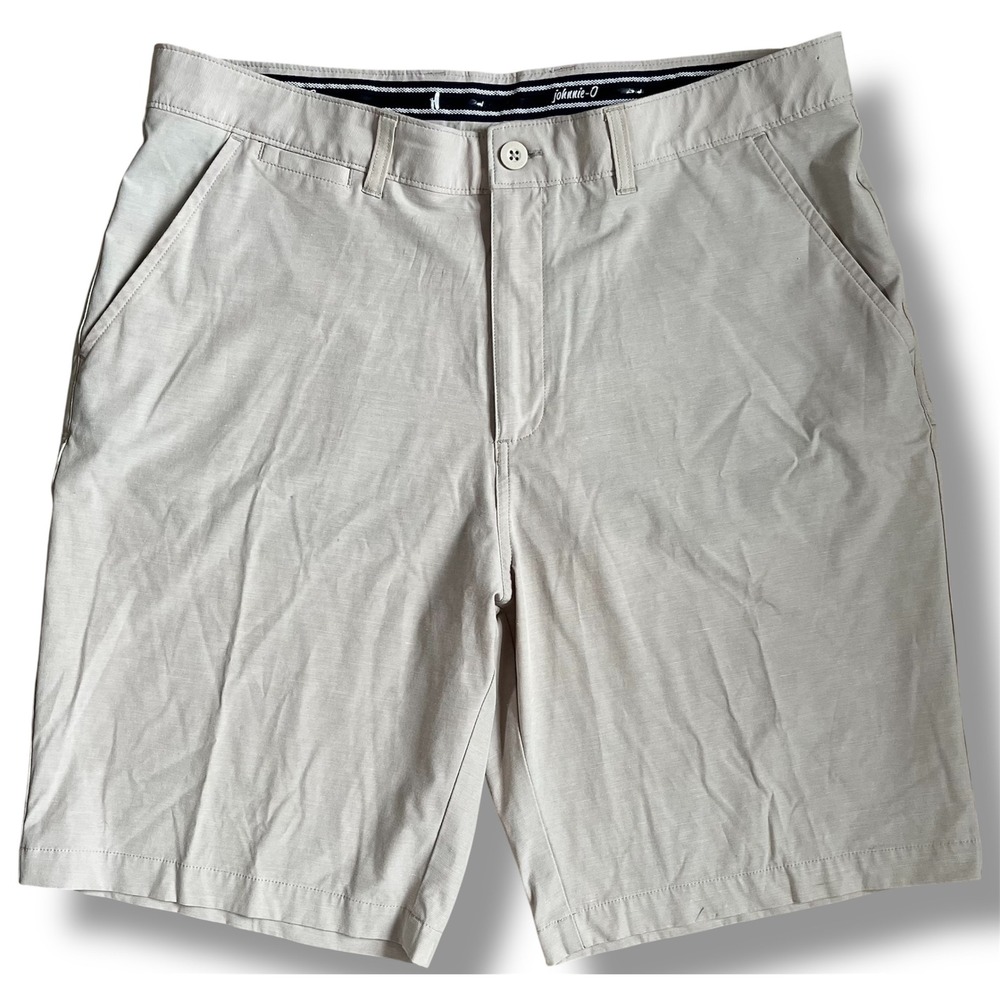 Johnnie-O Mens Performance Golf Shorts Khaki Stone Size 36 Stretch Flat Front
